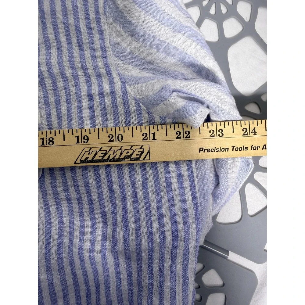 Nicole Miller New‎ York Shirt Womens Small Blue White Stripe Linen Button Top - Picture 5 of 8